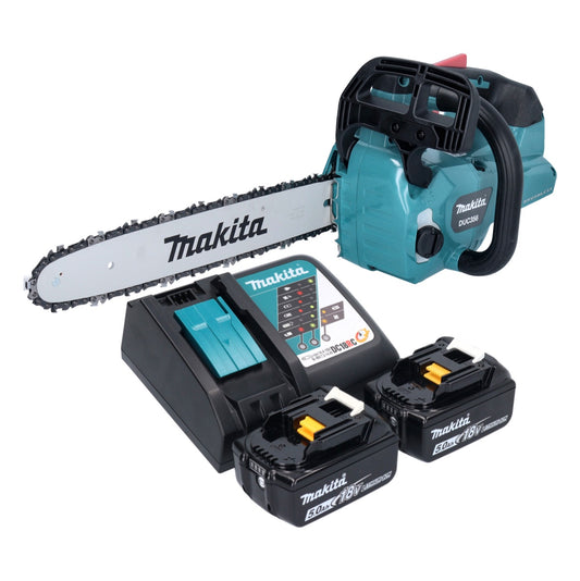 Makita DUC 356 RTB Akku Kettensäge 36 V ( 2x 18 V ) 35 cm Brushless + 2x Akku 5,0 Ah + Ladegerät