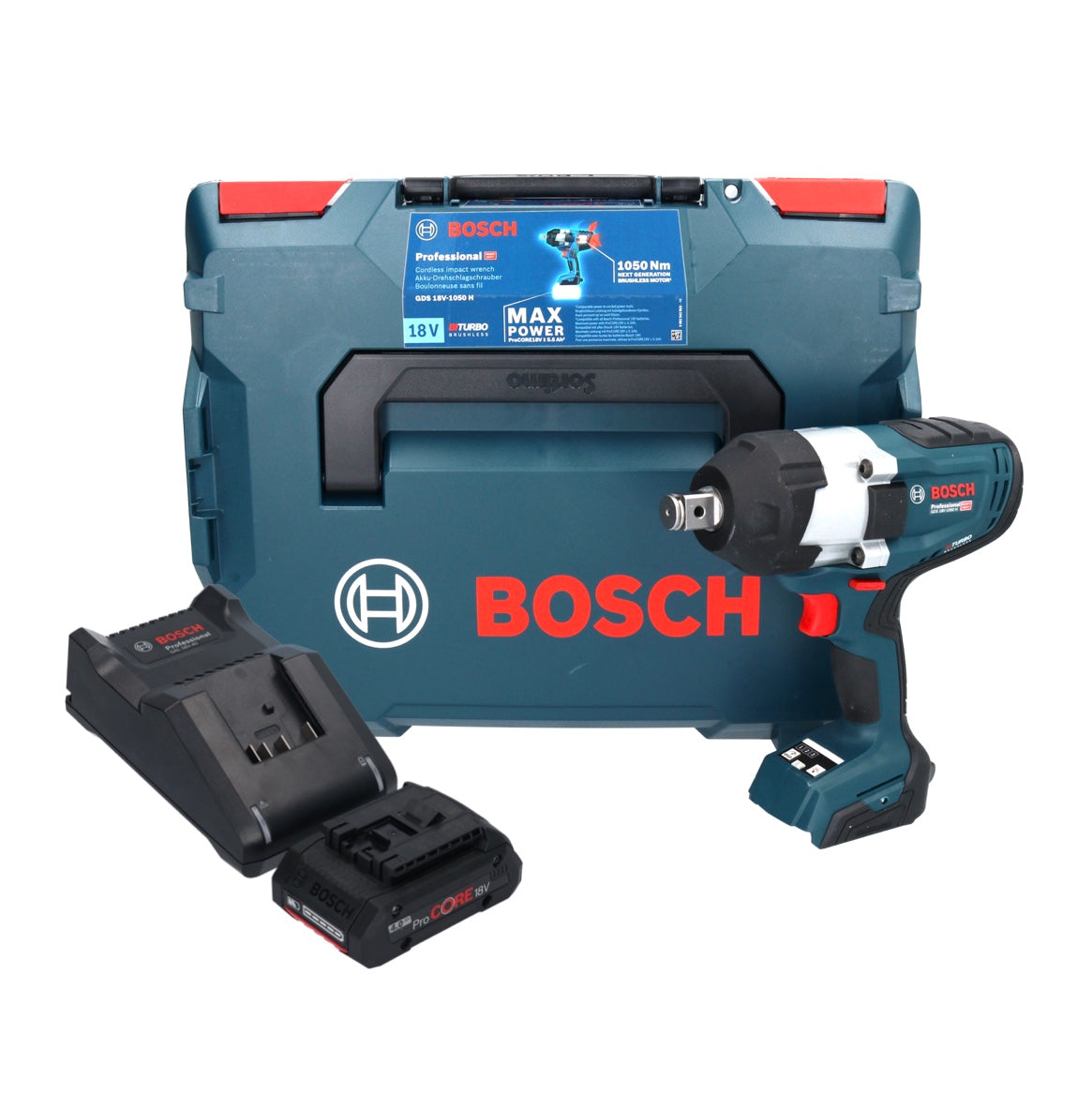 Clé à chocs rotative sans fil Bosch GDS 18V-1050 H 18 V 1050 Nm 3/4" Biturbo brushless + 1x batterie ProCORE 4,0 Ah + chargeur + L-Boxx