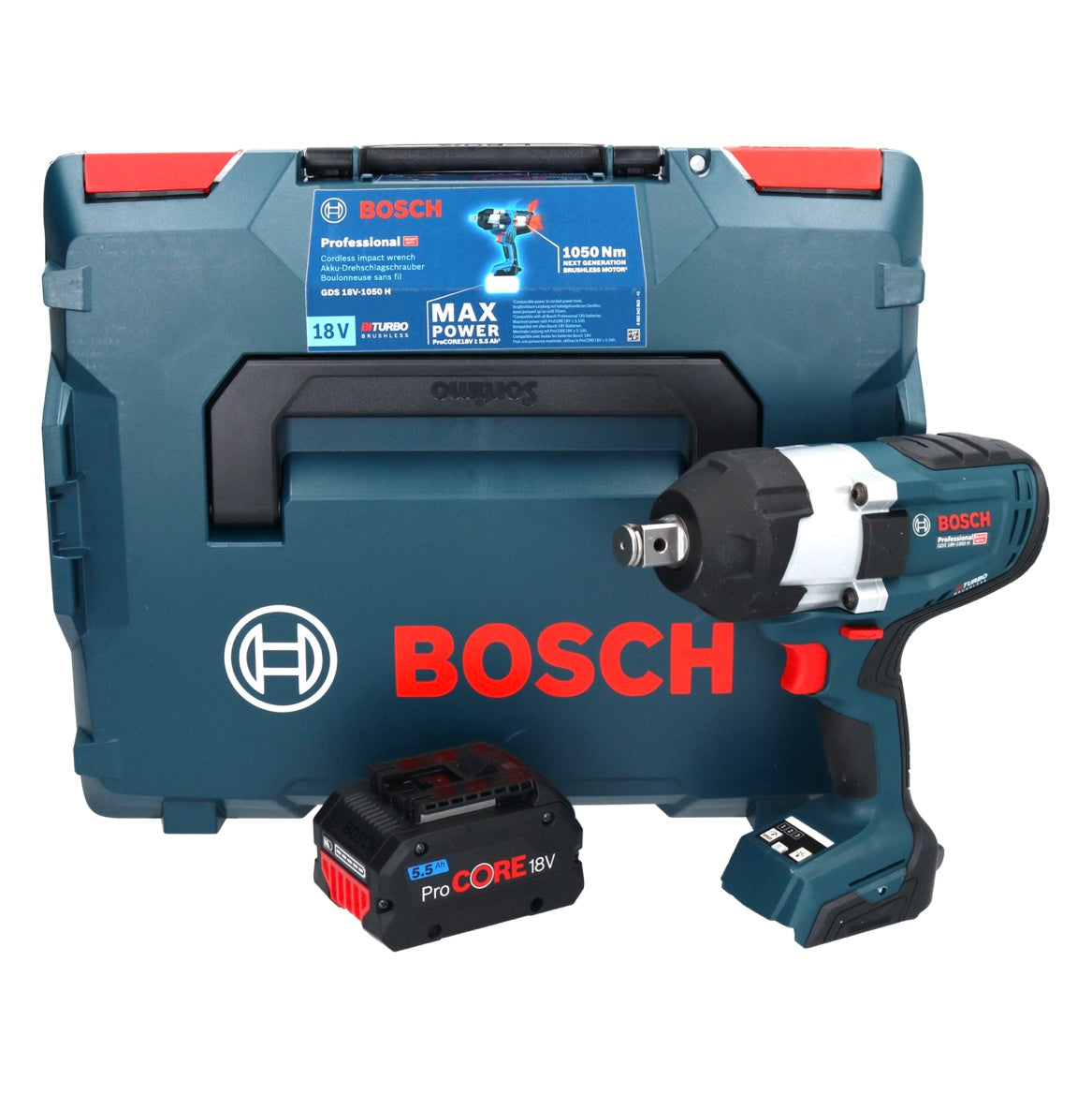 Bosch GDS 18V-1050 H  Akku Drehschlagschrauber 18 V 1050 Nm 3/4" Biturbo Brushless + 1x ProCORE Akku 5,5 Ah + L-Boxx - ohne Ladegerät