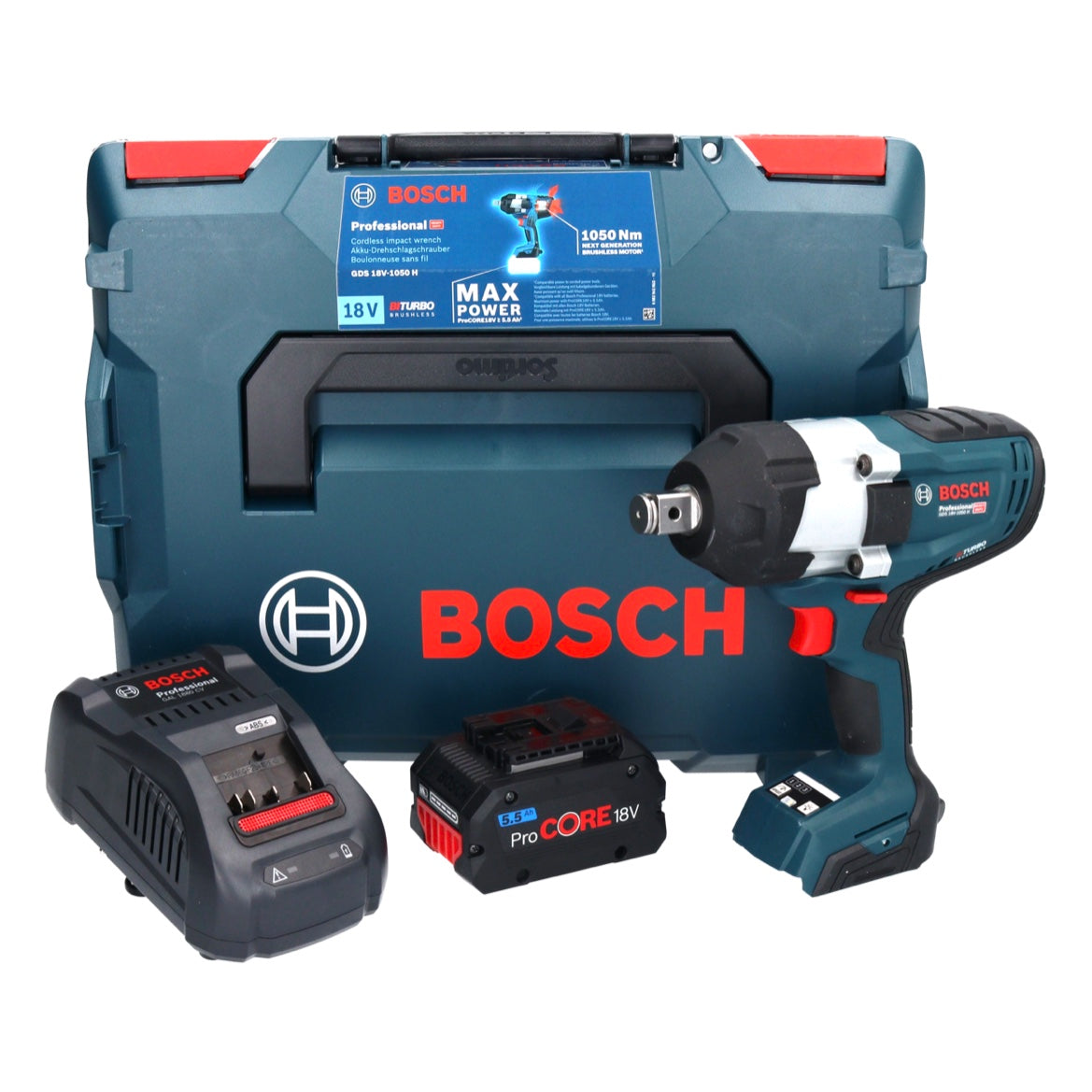 Bosch GDS 18V-1050 H  Akku Drehschlagschrauber 18 V 1050 Nm 3/4" Biturbo Brushless + 1x ProCORE Akku 5,5 Ah + Ladegerät + L-Boxx