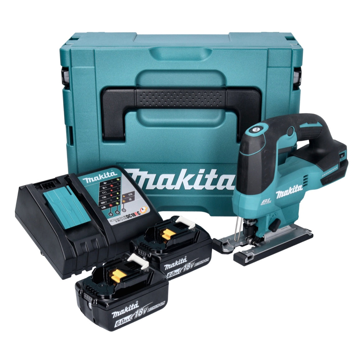 Makita DJV 184 RGJ Akku Pendelhub Stichsäge 18 V Brushless + 2x Akku 6,0 Ah + Ladegerät + Makpac - Toolbrothers