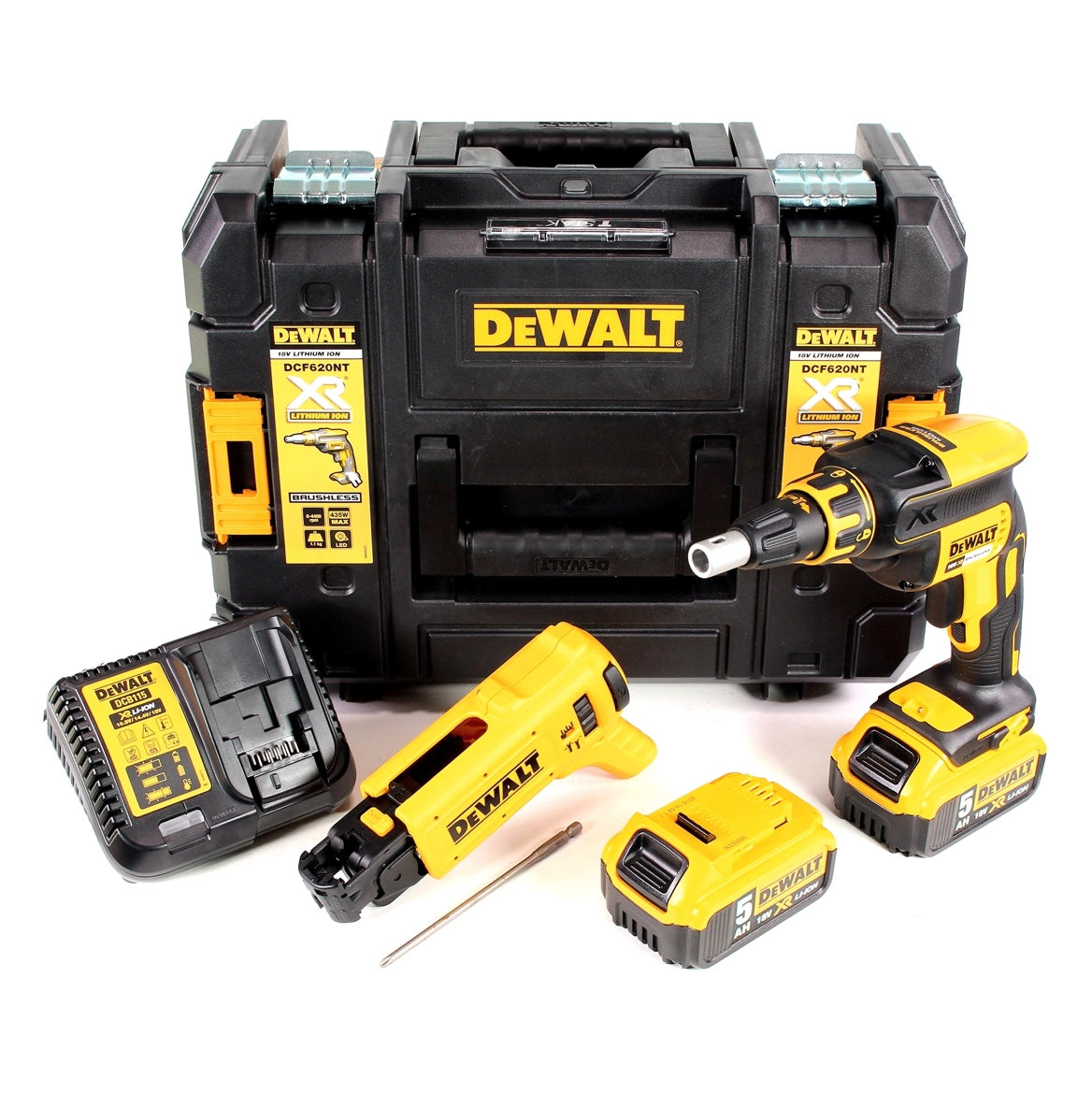 Visseuse pour cloisons sèches sans fil DeWalt DCF 620 P2K 18 V 30 Nm sans balais + 2 batteries 5,0 Ah + chargeur + chargeur + TSTAK