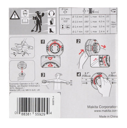 Makita tête 2 fils Tap&amp;Go 2,0 mm 2 pièces (2x 191D91-7) pour coupe-herbe sans fil 18 V DUR 187 et DUR 188