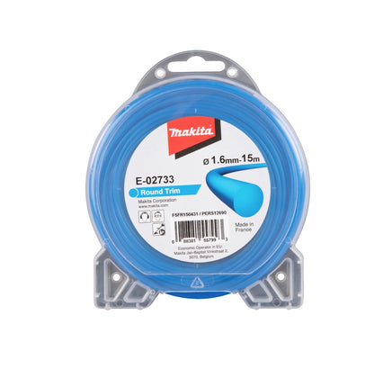 Tête Makita 2 fils Tap&amp;Go 2,0 mm (191D91-7) + fil de coupe rond 1,6 mm 15 m (E-02733) pour coupe-herbe sans fil 18 V DUR 187 et DUR 188