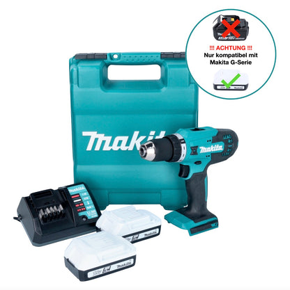 Makita DF 488 DWE Akku Bohrschrauber 18 V 42 Nm G-Serie + 2x Akku 1,5 Ah + Ladegerät + Koffer - Toolbrothers