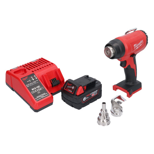 Souffleur à air chaud sur batterie Milwaukee M18 BHG-601 18 V 470 °C + 1x batterie 6,0 Ah + chargeur