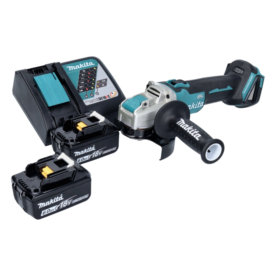 Makita DGA 521 RGX1 Akku Winkelschleifer 18 V 125 mm X-LOCK Brushless + 2x Akku 6,0 Ah + Ladegerät