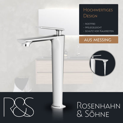 Rosenhahn & Söhne Vilm L Design Badarmatur Wasserhahn Badezimmer - Armatur Bad [Chrom] - Heiß + Kalt Waschtischarmatur + Anschlussschläuche - Toolbrothers