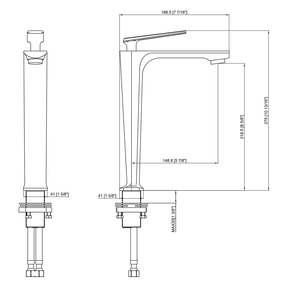 Rosenhahn & Söhne Vilm L Design Badarmatur Wasserhahn Badezimmer - Armatur Bad [Chrom] - Heiß + Kalt Waschtischarmatur + Anschlussschläuche - Toolbrothers