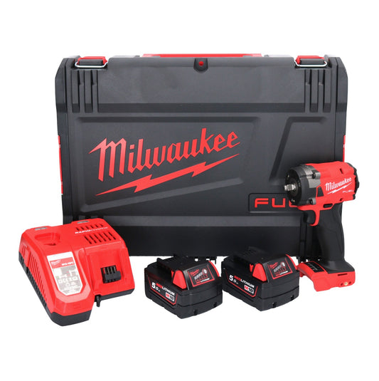 Clé à chocs sans fil Milwaukee M18 FIW2F38-502X 18 V 339 Nm 3/8" brushless + 2x batterie 5,0 Ah + chargeur + boîtier HD