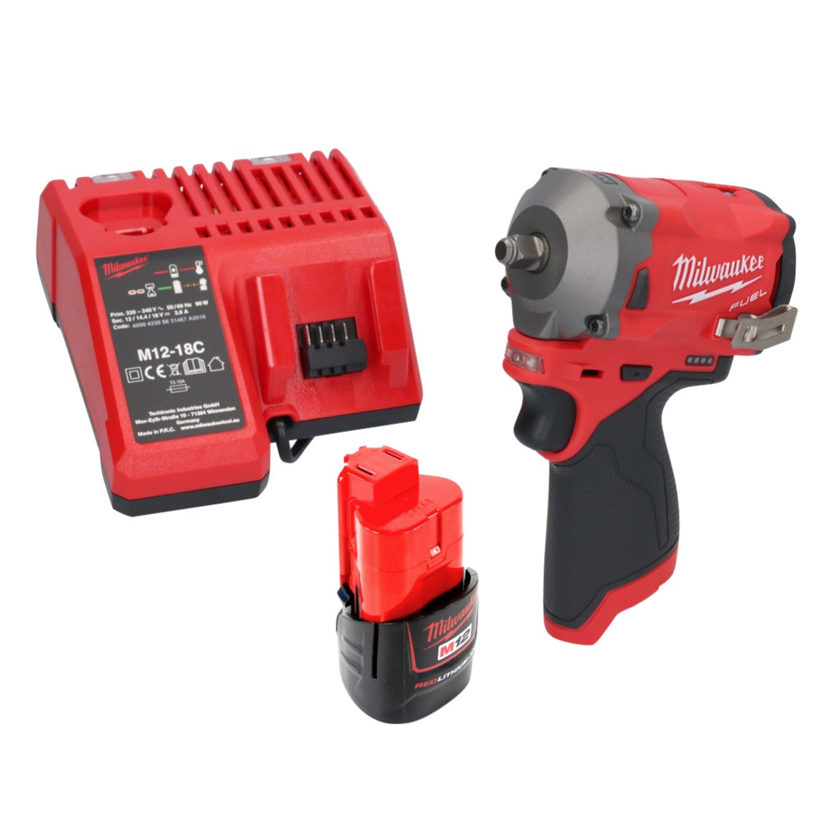 Clé à chocs sans fil Milwaukee M12 FIW38-201C 12 V 339 Nm 3/8" sans balai + 1x batterie 2,0 Ah + chargeur