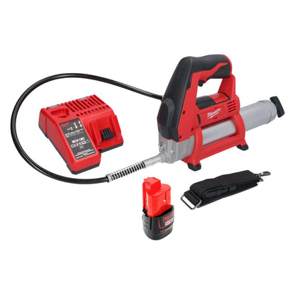 Pistolet graisseur à batterie Milwaukee M12 GG-201C 12 V 562 bar + 1x batterie 2,0 Ah + chargeur