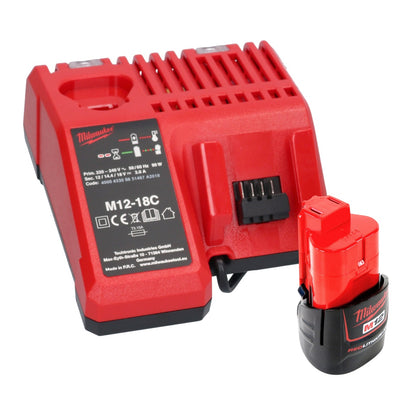 Pistolet graisseur à batterie Milwaukee M12 GG-201C 12 V 562 bar + 1x batterie 2,0 Ah + chargeur