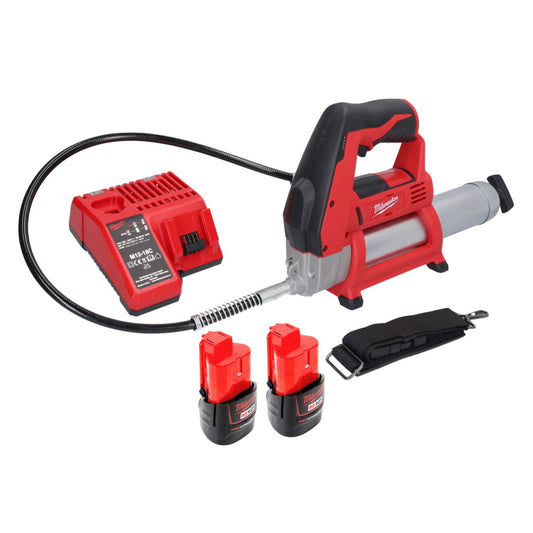 Milwaukee M12 GG-202C Akku Fettpresse 12 V 562 bar + 2x Akku 2,0 Ah + Ladegerät