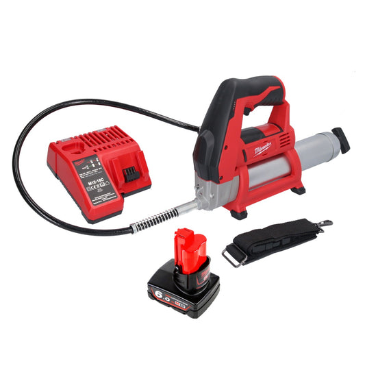 Milwaukee M12 GG-601C Akku Fettpresse 12 V 562 bar + 1x Akku 6,0 Ah + Ladegerät