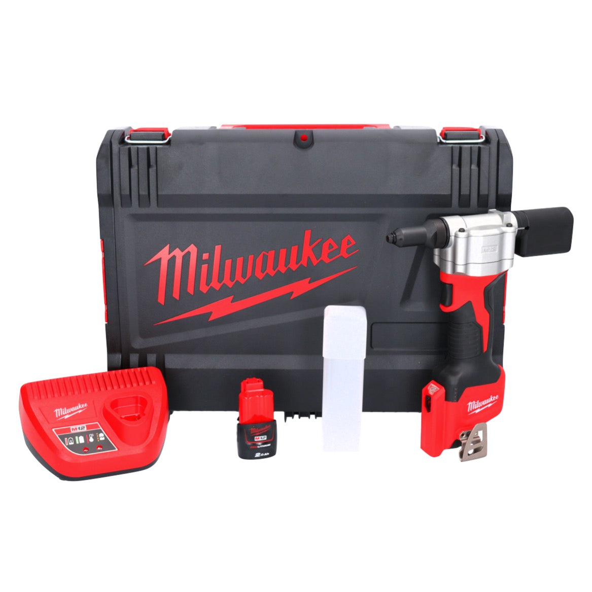 Riveteuse aveugle sur batterie Milwaukee M12 BPRT-201X 12 V 20,32 mm + 1x batterie 2,0 Ah + chargeur + boîtier HD (4933464406)