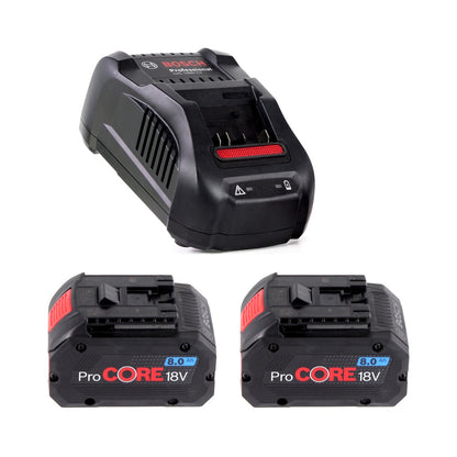 Kit de démarrage Bosch ProCore avec 2 batteries professionnelles ProCORE 18 V 8,0 Ah GBA (1600A016GK) et chargeur GAL 1880 CV