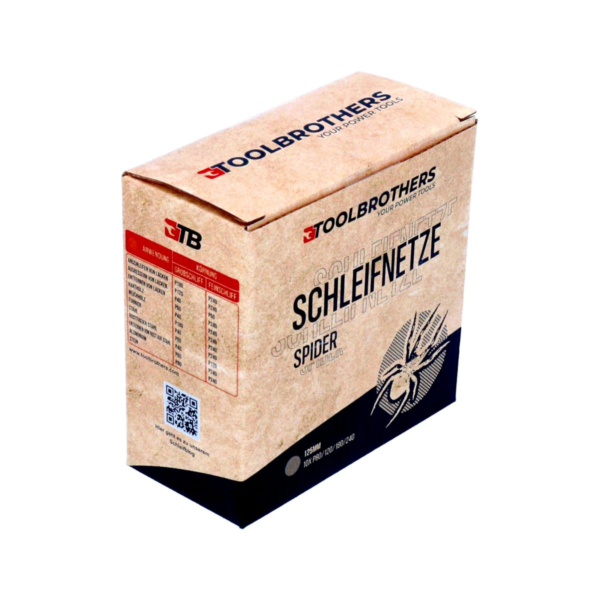 Toolbrothers SPIDER Schleifset Netz Schleifmittel Schleifnetze 125 mm Klett je 10x P80 / P120 / P180 / P240 für Hartholz, Weichholz, Lack, Stein, Stahl, Aluminium, Furnier - Toolbrothers