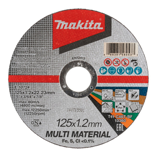 Disque à tronçonner Makita K C46T-BF multi-matériaux 10 pièces (E-10724-10) 125 x 1,2 x 22,23 mm