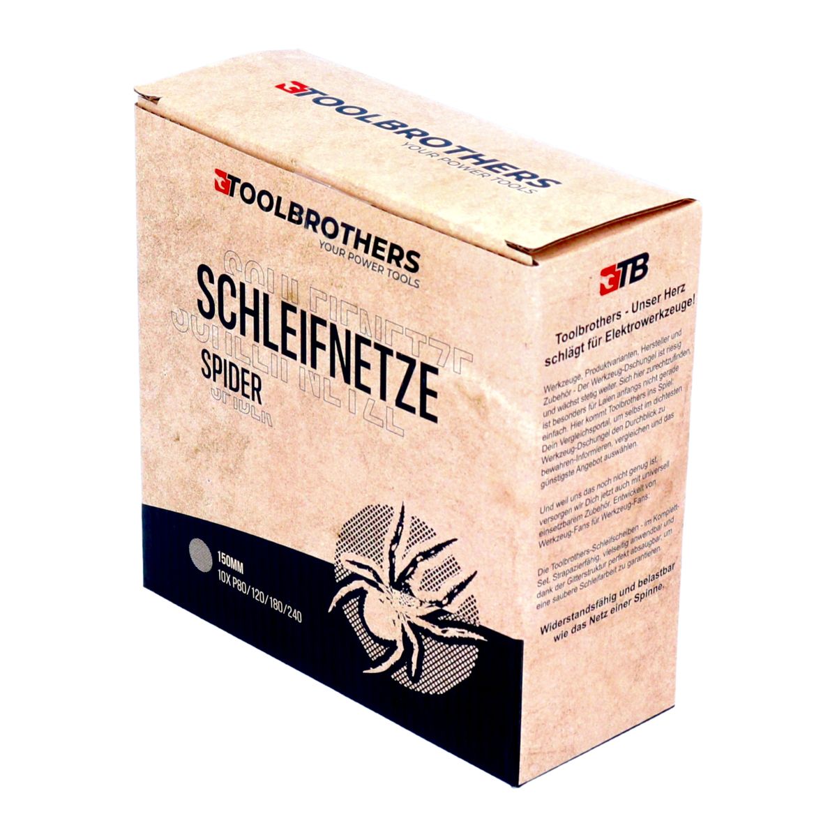 Toolbrothers SPIDER Schleifset Netz 150 mm Klett je 10x P80 / P120 / P180 / 240 für Hartholz, Weichholz, Lack, Stein, Stahl, Aluminium, Furnier - Toolbrothers