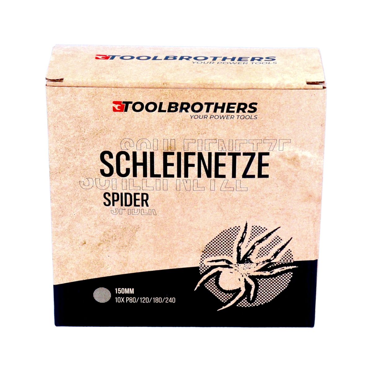 Toolbrothers SPIDER Schleifset Netz 150 mm Klett je 10x P80 / P120 / P180 / 240 für Hartholz, Weichholz, Lack, Stein, Stahl, Aluminium, Furnier - Toolbrothers