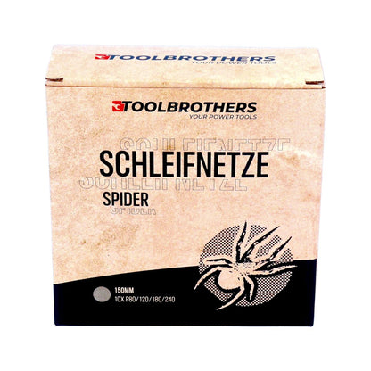 Toolbrothers SPIDER Schleifset Netz 150 mm Klett je 10x P80 / P120 / P180 / 240 für Hartholz, Weichholz, Lack, Stein, Stahl, Aluminium, Furnier - Toolbrothers