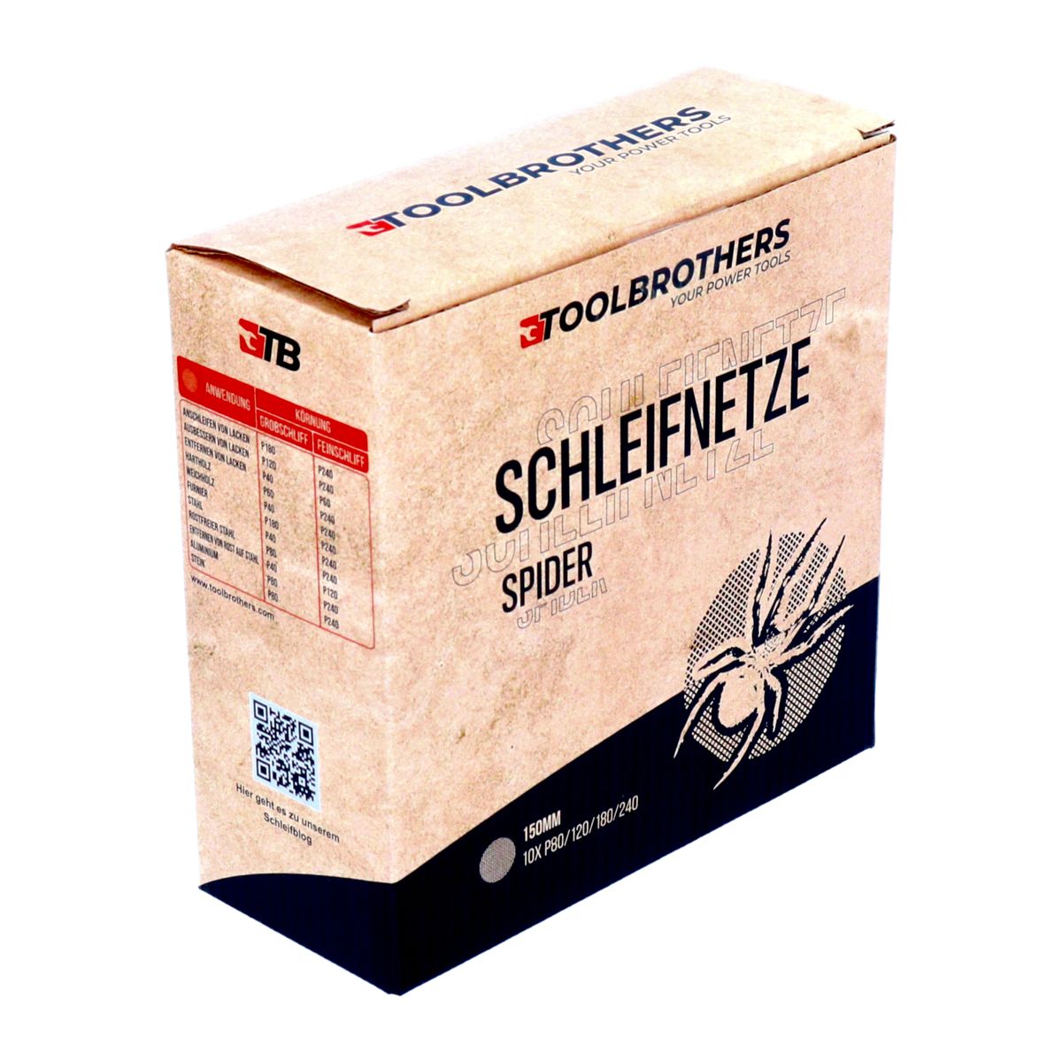 Toolbrothers SPIDER Schleifset Netz 150 mm Klett je 10x P80 / P120 / P180 / 240 für Hartholz, Weichholz, Lack, Stein, Stahl, Aluminium, Furnier - Toolbrothers