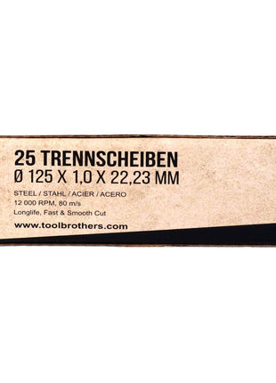 Toolbrothers MANTIS Trennscheiben- Set in Profi Qualität 25 Stück, 125 x 22,23 x 1 mm zur Bearbeitung von Metall, Stahl, Edelstahl / INOX für Winkelschleifer - Toolbrothers