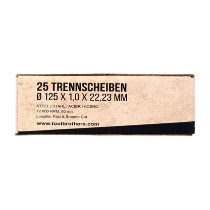 Toolbrothers MANTIS Trennscheiben- Set in Profi Qualität 25 Stück, 125 x 22,23 x 1 mm zur Bearbeitung von Metall, Stahl, Edelstahl / INOX für Winkelschleifer - Toolbrothers