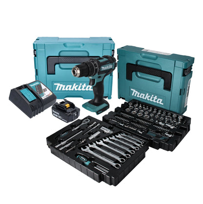 Makita DHP 482 RF1J Akku Schlagbohrschrauber 18 V + 120 tlg. Zubehörset + 1x Akku 3,0 Ah + Ladegerät + Makpac - Toolbrothers