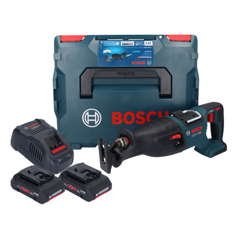 Sierra sable a batería Bosch GSA 18V-28 18 V BITURBO sin escobillas + 2x batería ProCORE 4,0 Ah + cargador + L-Boxx