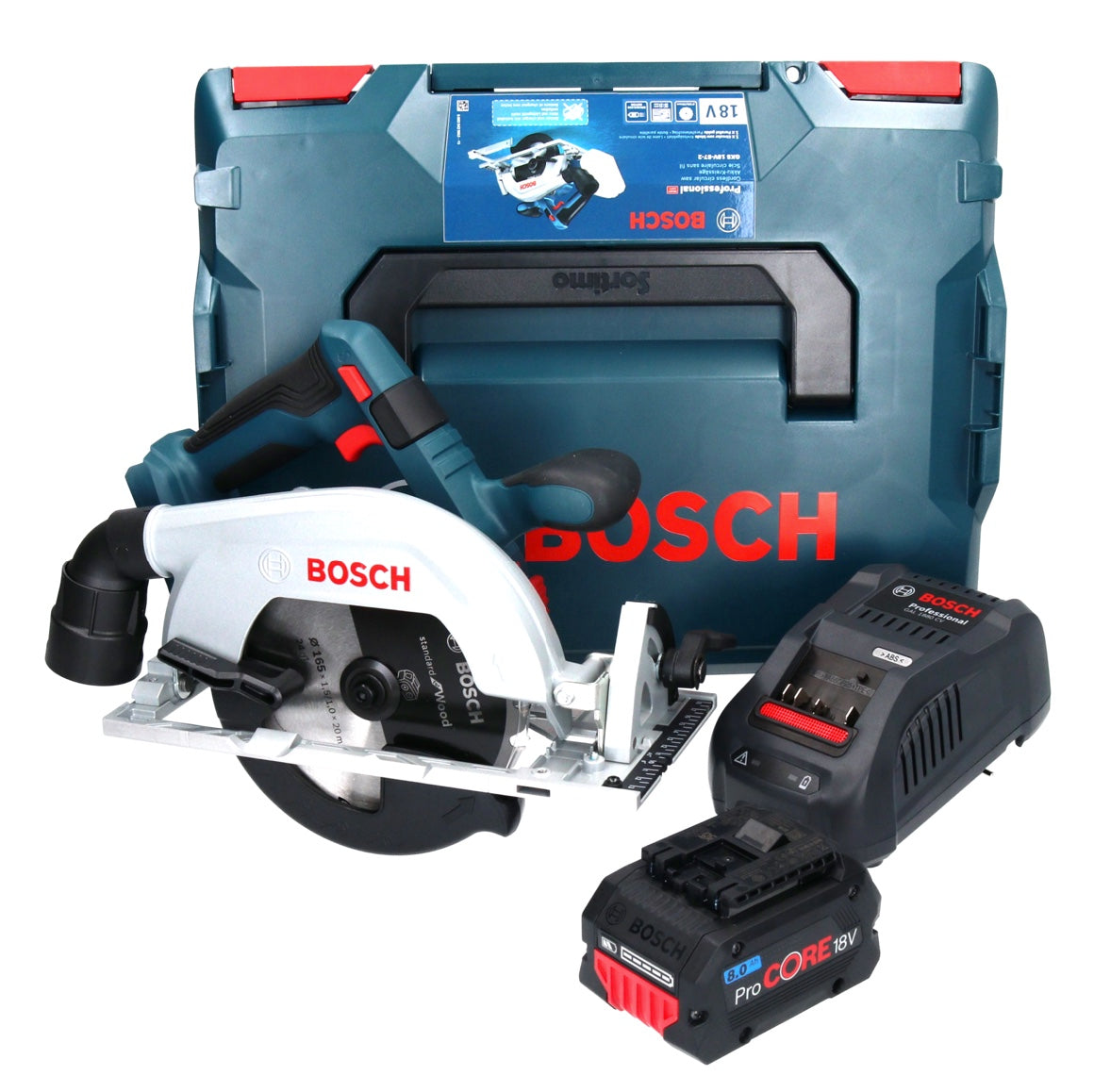 Bosch GKS 18V-57-2 Professional Akku Kreissäge 18 V 165 mm Brushless + 1x ProCORE Akku 8,0 Ah + Ladegerät + L-Boxx