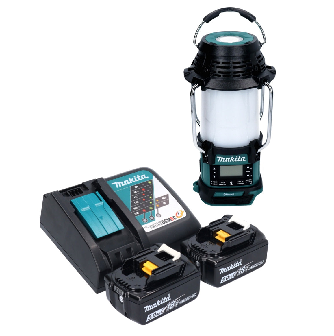 Makita DMR 056 RT Akku Radio 18 V FM DAB+ mit Laterne 360° Taschenlampe IP65 + 2x Akku 5,0 Ah + Ladegerät - Toolbrothers