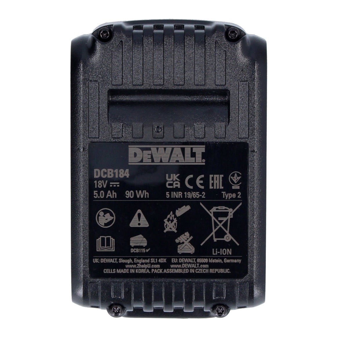 DeWalt DCB 184 Akkupack 18 V 5,0 Ah / 5000 mAh XR Li-Ion Akku - mit Ladestandanzeige - Toolbrothers