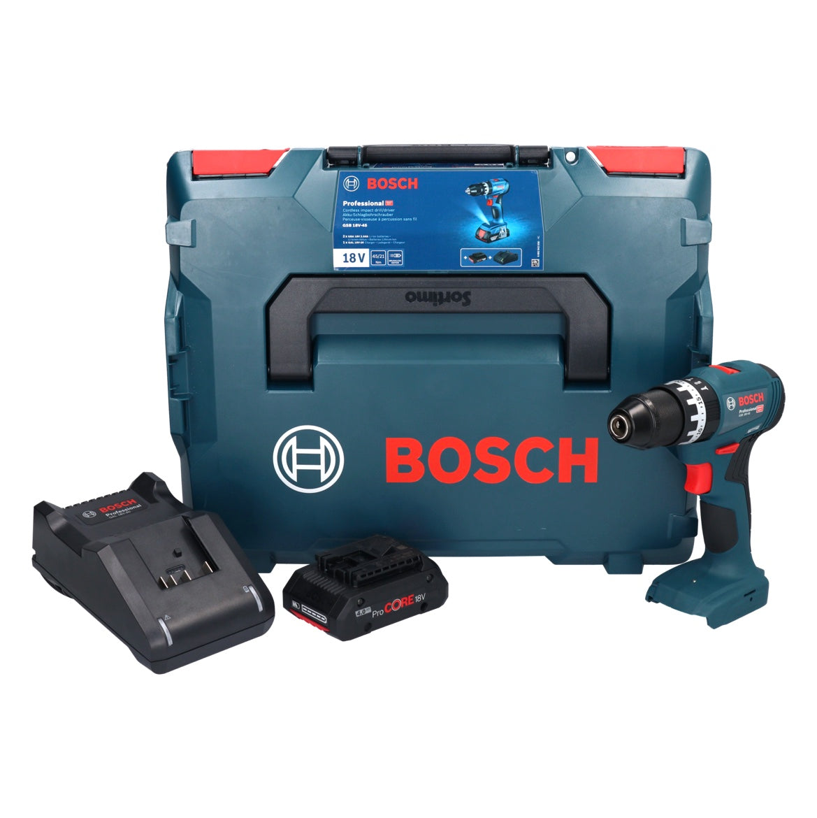 Bosch GSB 18V-45 Akku Schlagbohrschrauber 18 V 45 Nm Brushless + 1x ProCORE Akku 4,0 Ah + Ladegerät + L-Boxx - Toolbrothers