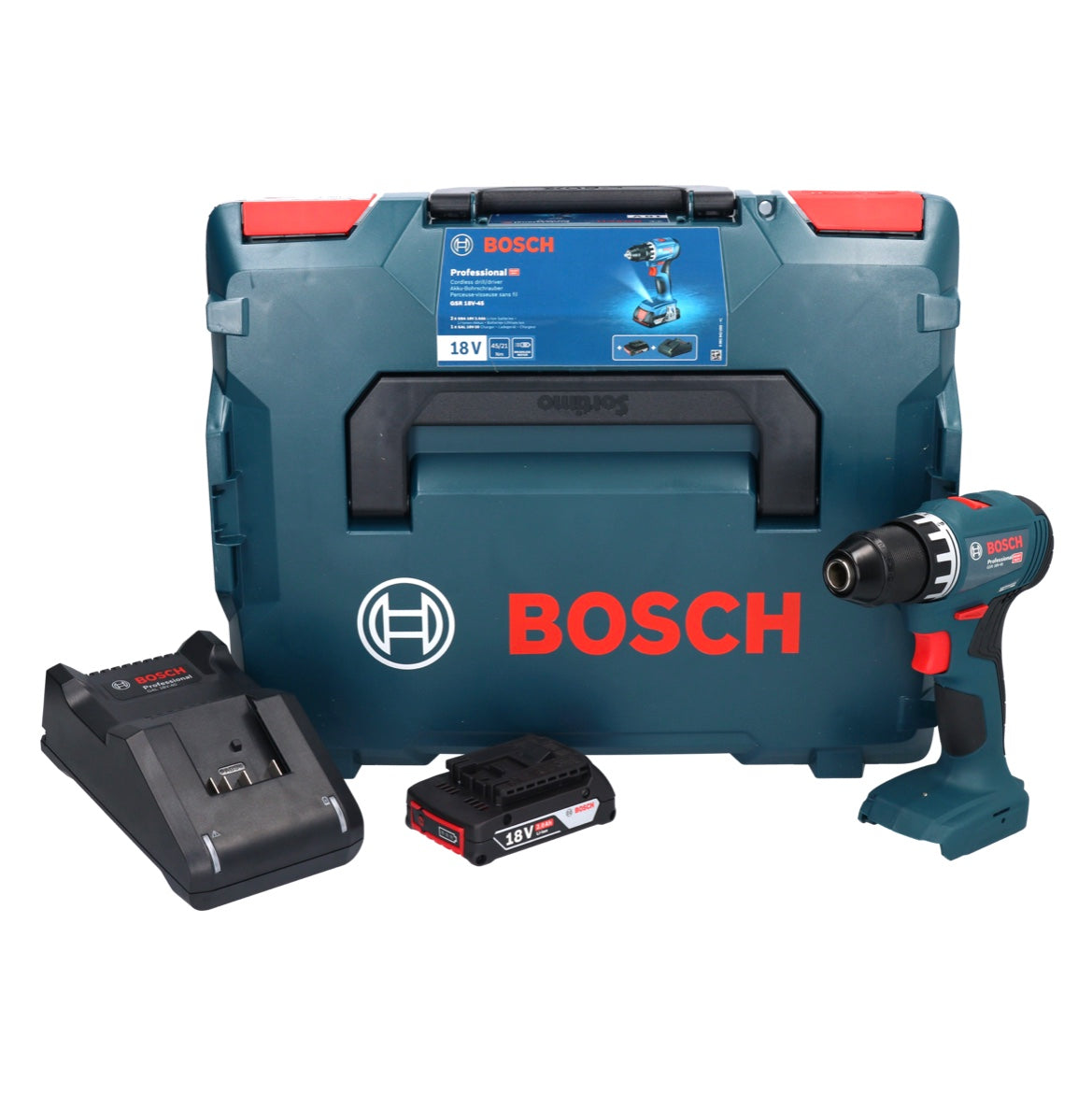 Perceuse-visseuse sans fil Bosch GSR 18V-45 18 V 45 Nm sans balais + 1x batterie 2,0 Ah + chargeur + L-Boxx