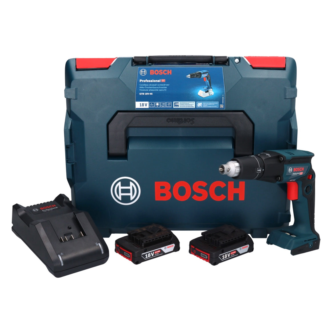 Bosch GTB 18V-45 Akku Trockenbauschrauber 18 V 32 Nm Brushless + 2x Akku 2,0 Ah + Ladegerät + L-Boxx