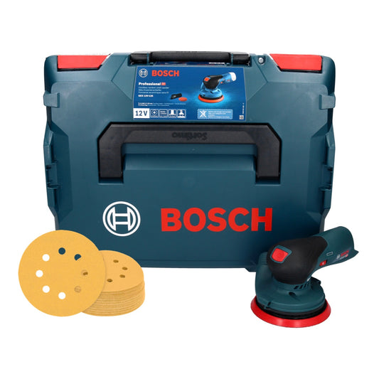 Bosch GEX 12V-125 Ponceuse excentrique sans fil professionnelle 12 V 125 mm sans balais + 50x papier abrasif EXPERT C470 K 120 + L-Boxx - sans batterie, sans chargeur