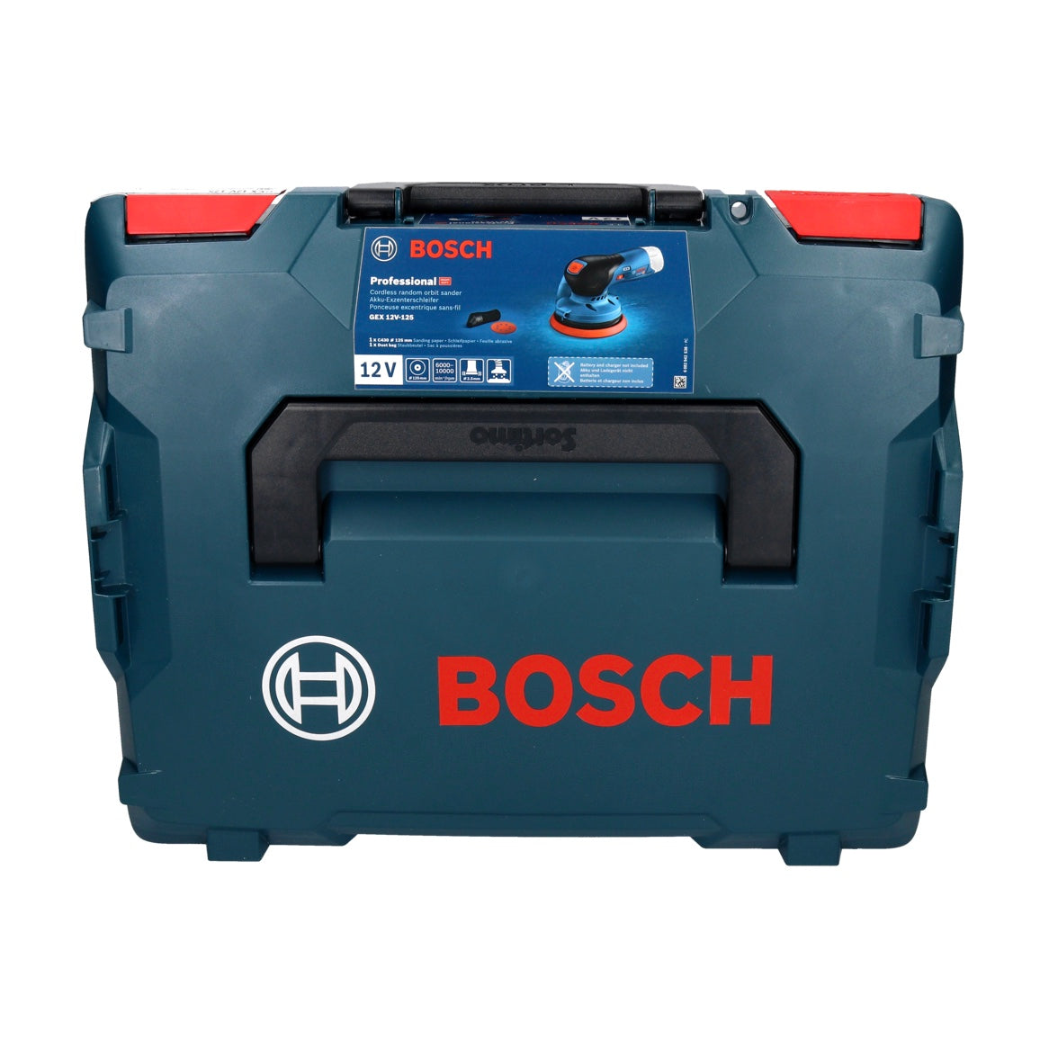 Bosch GEX 12V-125 Ponceuse excentrique sans fil professionnelle 12 V 125 mm sans balais + 50x papier abrasif EXPERT C470 K 120 + L-Boxx - sans batterie, sans chargeur