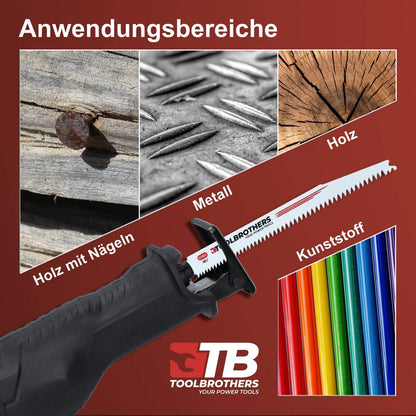 Toolbrothers SAWFISH Reciprosägen 6-teiliges Säbelsägen-Set HCS / BIM für die Bearbeitung von Holz, Holz mit Nägeln, Metall & Kunststoff - Toolbrothers