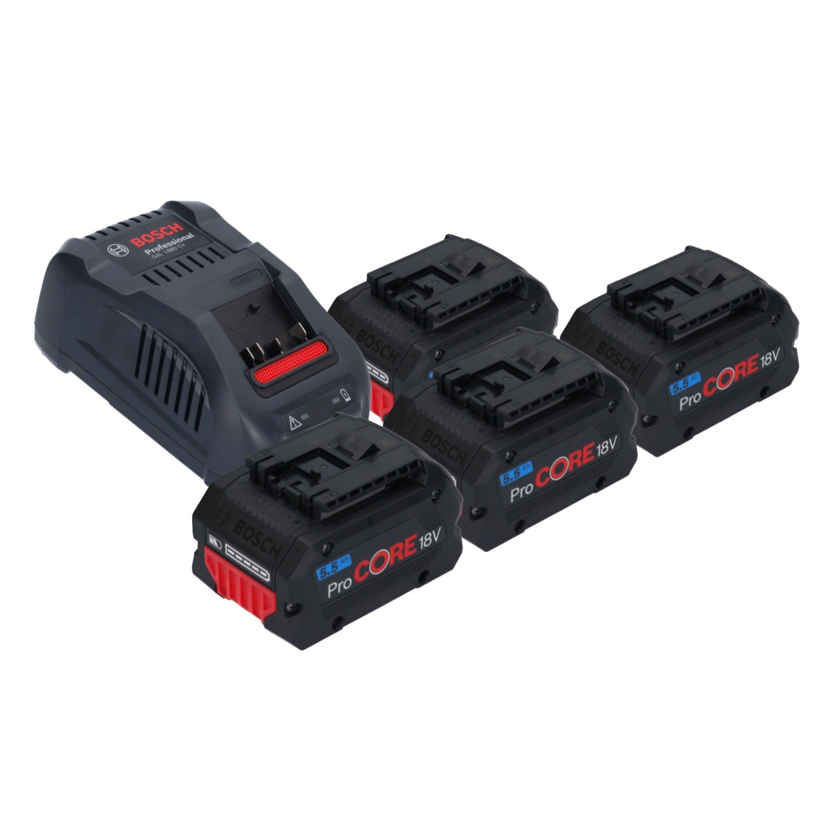 Bosch Starter Set 4x ProCORE 18 V 5,5 Ah Professional Akku ( 4x 1600A02149 ) + GAL 1880 CV Ladegerät ( 1600A00B8G ) - Toolbrothers