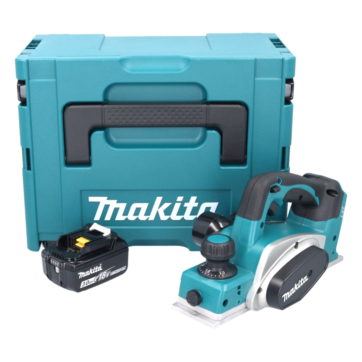 Raboteuse à batterie Makita DKP 180 F1J 18 V 82 mm + 1x batterie 3,0 Ah + Makpac - sans chargeur