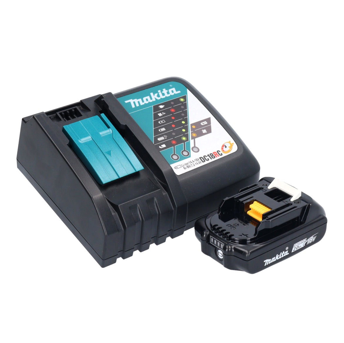 Makita DMR 055 RA1 Akku Radio 18 V FM mit Laterne 360° Taschenlampe + 1x Akku 2,0 Ah + Ladegerät