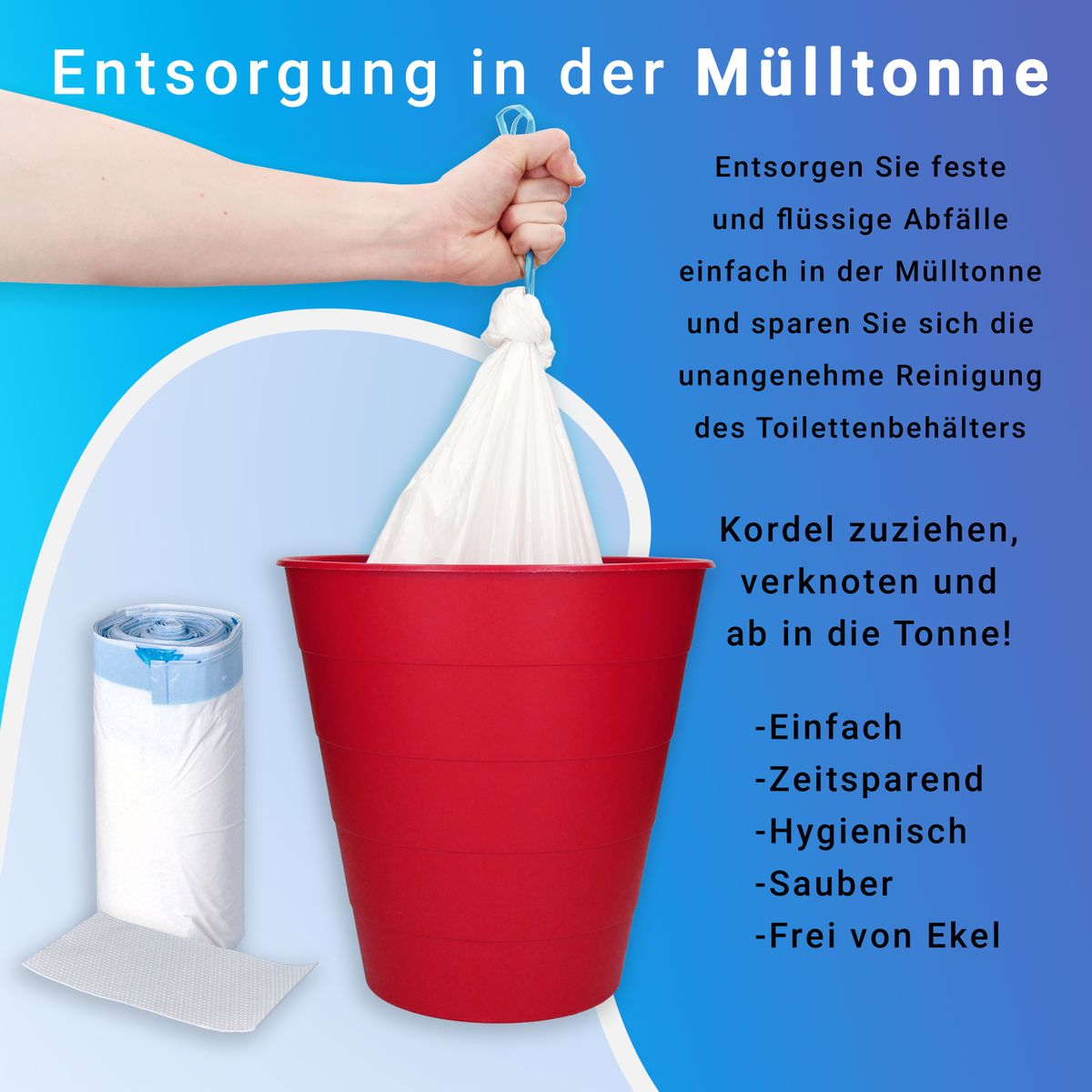 40 Toiletteneinlagen mit Superabsorbierenden Unterlagen, 2 Rollen, 20 Stück pro Rolle, Einlage 59 x 38 cm, mit Kordelzug, in weiß, blau - Toolbrothers