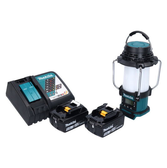 Makita DMR 055 RT radio à batterie 18 V FM avec lanterne lampe de poche 360° + 2x batteries 5,0 Ah + chargeur