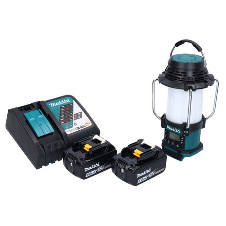 Makita DMR 055 RG radio à batterie 18 V FM avec lanterne lampe de poche 360° + 2x batteries 6,0 Ah + chargeur