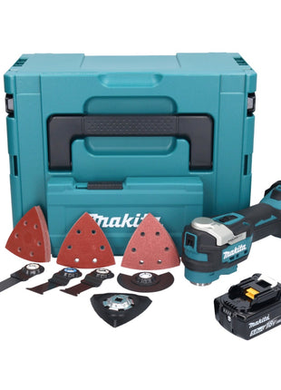 Herramienta multifuncional a batería Makita DTM 52 T1JX4 18 V Starlock Max Brushless + 1x batería 5.0 Ah + juego de accesorios + Makpac - sin cargador