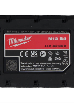 Milwaukee M12 B4 12 V 4,0 Ah / 4000 mAh Li-Ion Einschub Akku ( 4932430065 ) - Toolbrothers