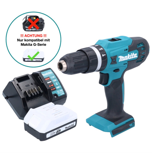 Makita HP 488 DWY1 Akku Schlagbohrschrauber 18 V 42 Nm G-Serie + 1x Akku 1,5 Ah + Ladegerät