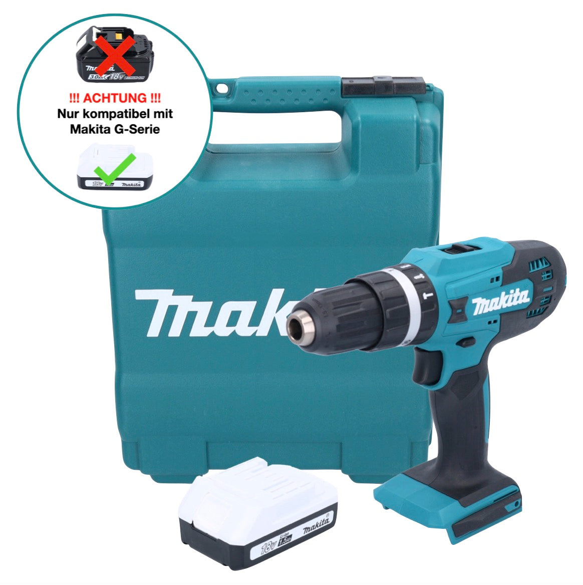 Makita HP 488 DY1K perceuse à percussion sans fil 18 V 42 Nm série G + 1x batterie 1,5 Ah + coffret - sans chargeur